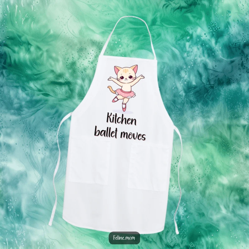 Funny Ballet Cat Apron: A cat wearing ballet slippers attempting a pirouette, perfect for culinary elegance.