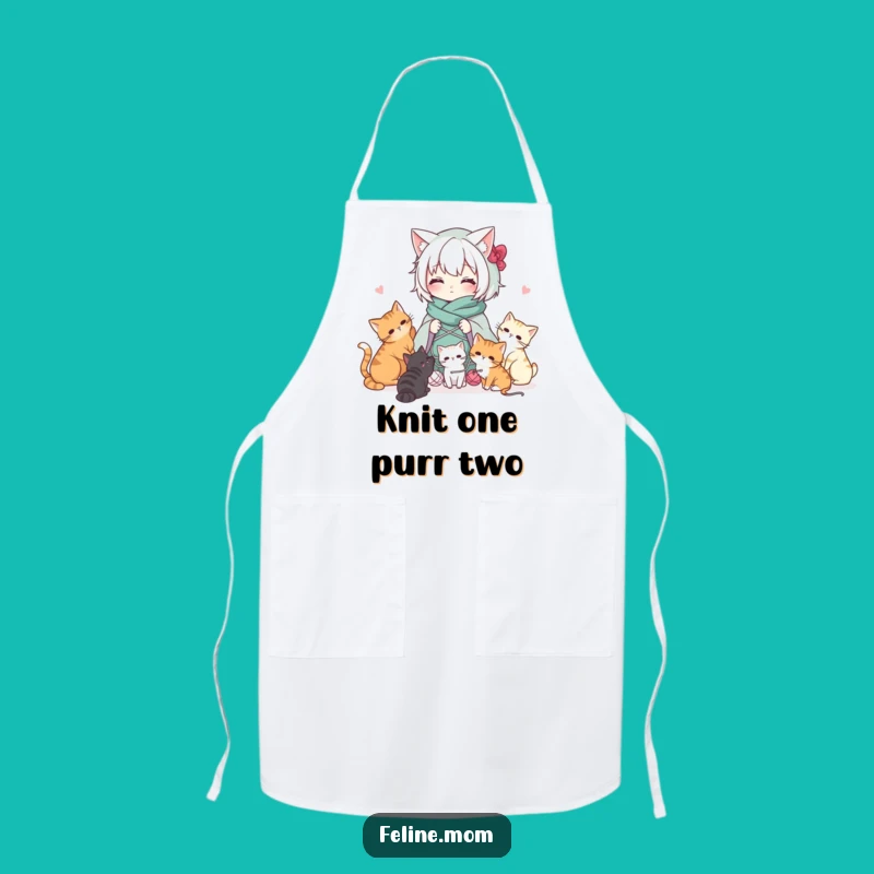 Funny Kawaii Cat Lady Apron: Craft with Joy Amidst Yarn and Playful Cats
