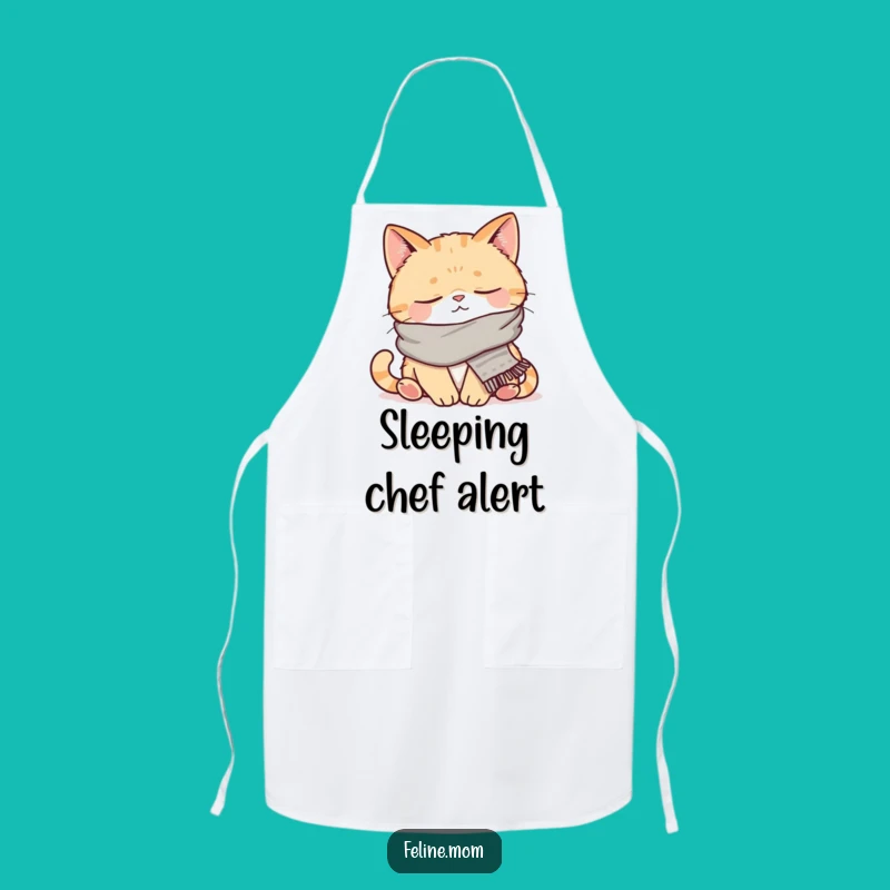Funny Napping Cat Apron: Cozy Scarved Feline Kitchen Wear, Adorable Funny Gift
