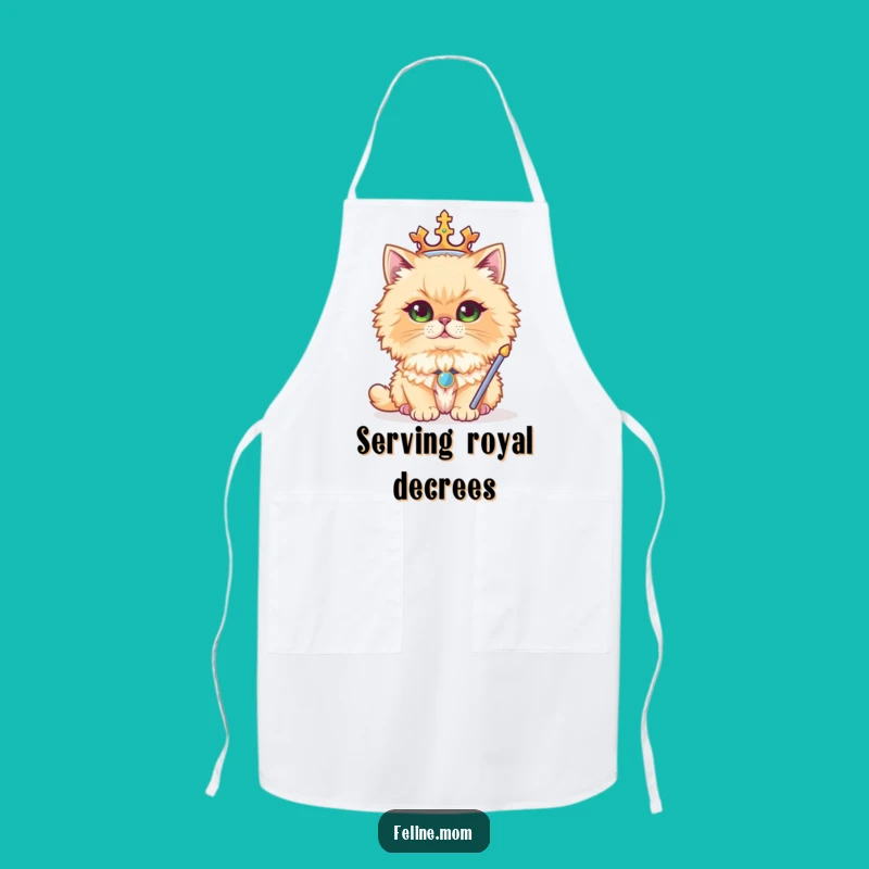 Funny Regal Persian Cat Apron - Majestic King Sceptre Chef's Bib
