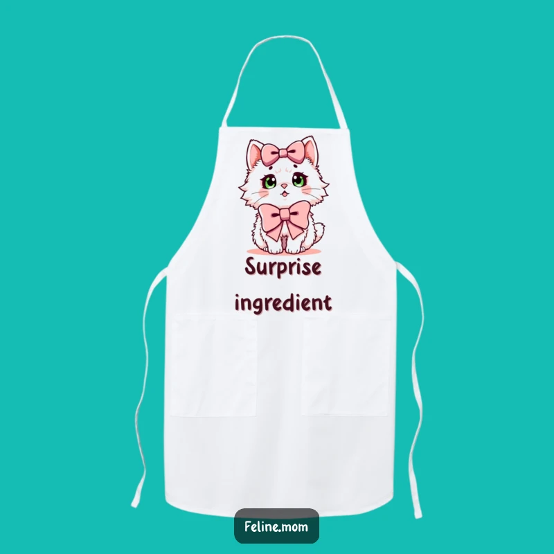 Funny Surprised Cat Apron: Kitchen Fun, Fluffy Feline Bow Surprise!