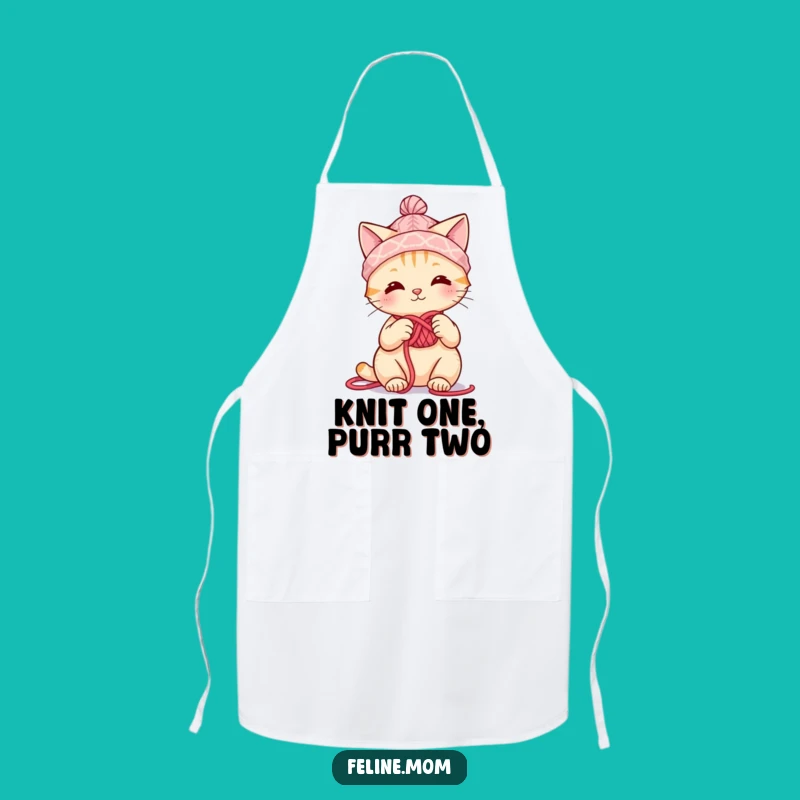 Funny Knitting Cat Apron: Yarn Hat Crafter's Kitchen Companion!