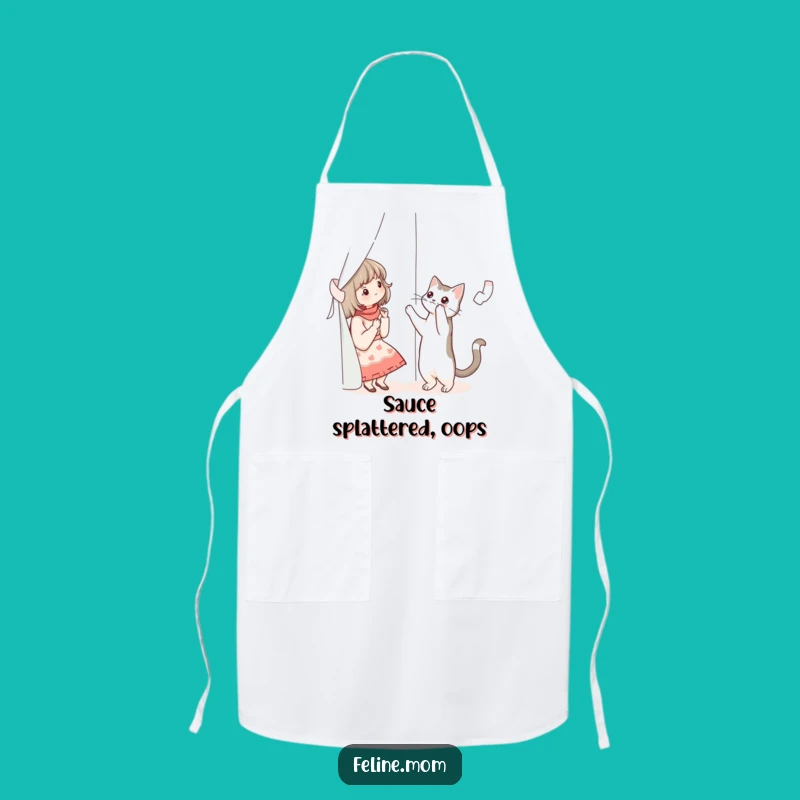 Funny Cat Lady Curtain Cat Apron - Kitchen Gift for Feline Antics Enthusiasts