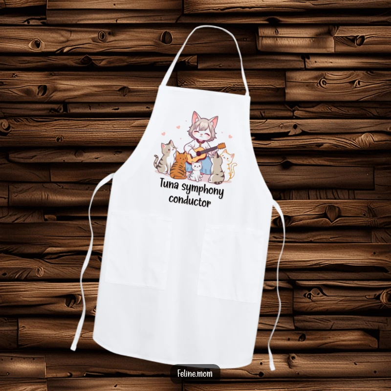Funny Apron: A woman with a guitar serenades cats, keeping your clothes clean with musical charm.