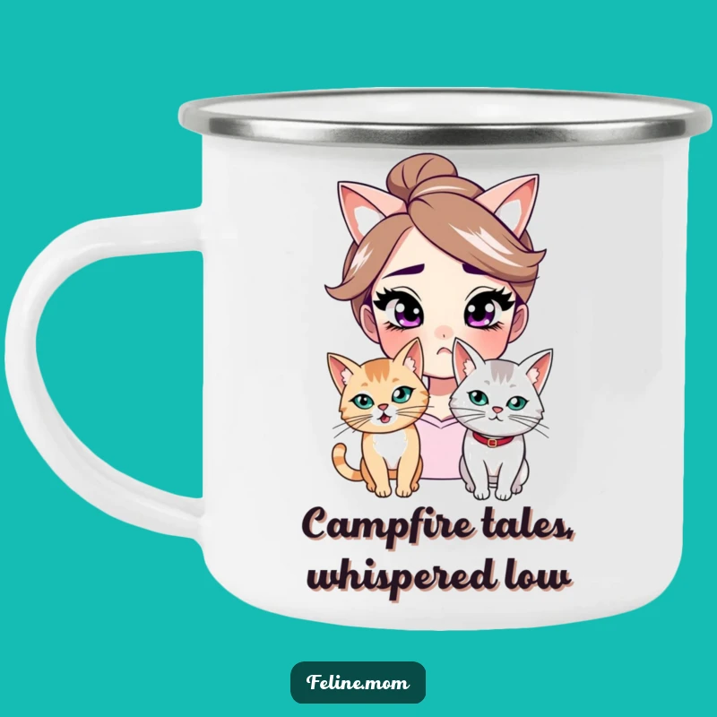 Funny Smirking Woman & Cat Camping Mug - Outdoor Humor, Perfect Gift