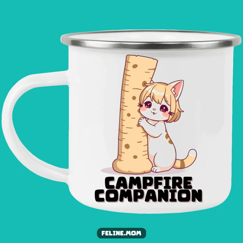 Funny Cat Lady Scratching Post Enamel Camping Mug - Outdoor Companion Gift