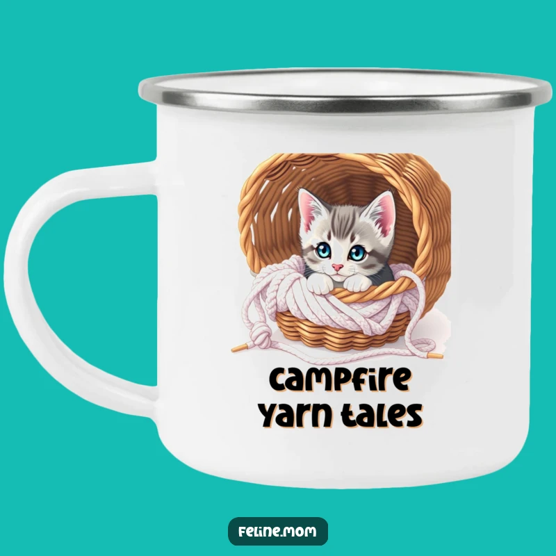 Funny Curious Kitten Knitting Camping Mug - Cozy Outdoor Kitten Mug