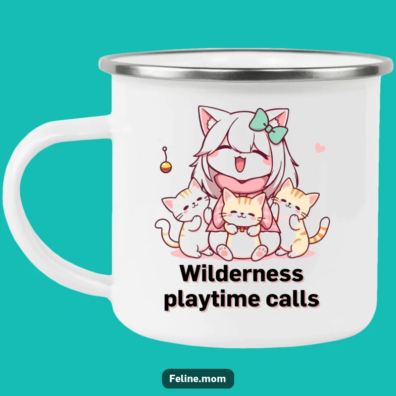 Funny Kawaii Cat Lady Camping Mug: Cats Play, Adventure Funny Gift
