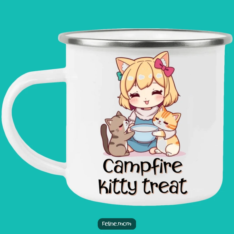 Funny Kawaii Cat Lady Enamel Mug: Hydrate Your Adventures with Feline Care