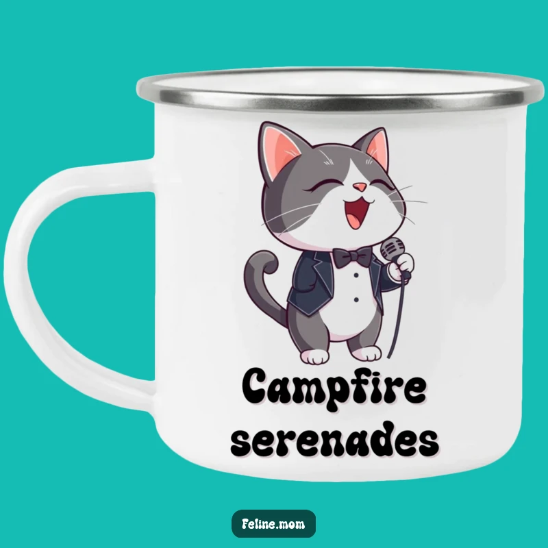 Funny Tuxedo Cat Camping Mug: Serenade Your Outdoor Adventures
