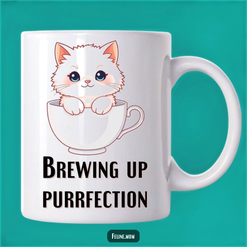 Funny Fluffy Cat Teacup Mug - Whimsical Cat Lover Gift