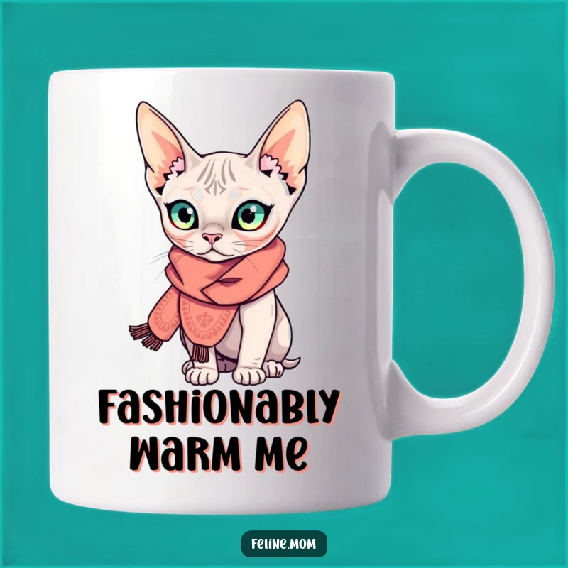 Funny Sphynx Cat Mug: Scarfed Feline Fashionista, Quirky Pet Gift Idea