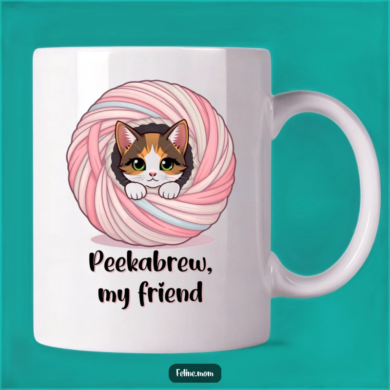 Funny Calico Cat Yarn Ball Mug: Peek-a-Boo Surprise Coffee Cup!