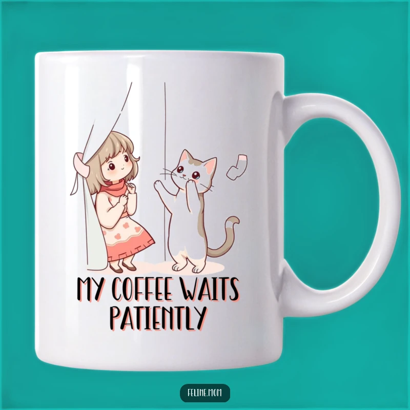 Funny Cat Lady Curtain Cat Mug - Hilarious Pet Owner Gift for Cat Chaos Lovers
