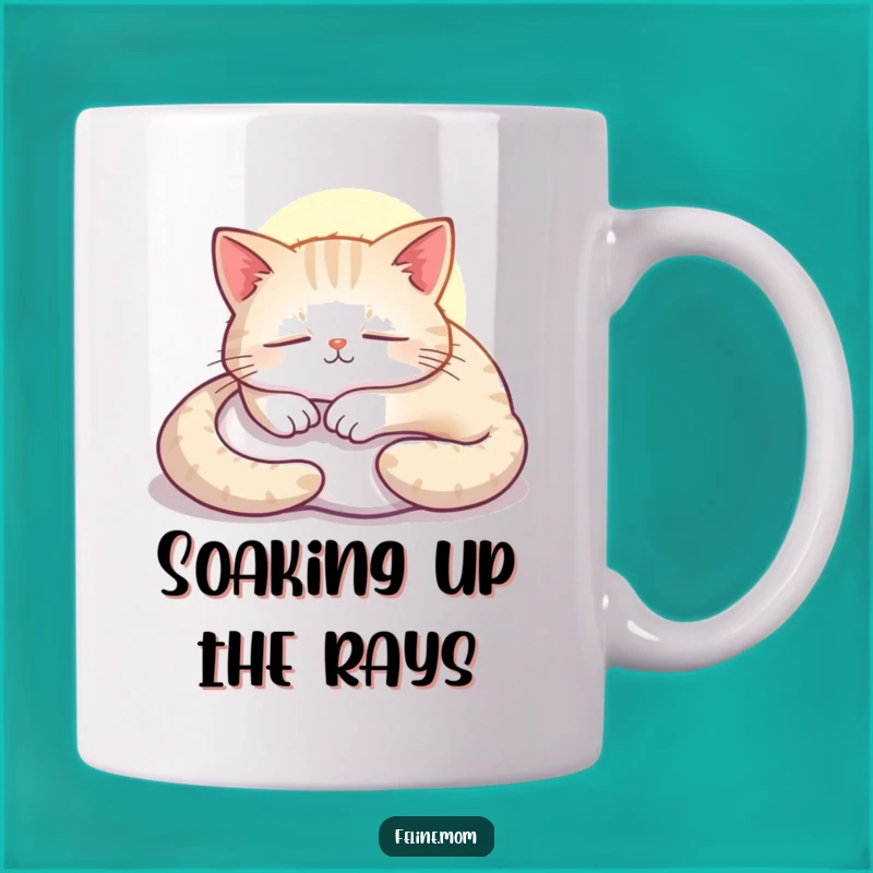 Funny Contented Cat Sunbeam Mug: Peaceful & Hilarious Pet Gift