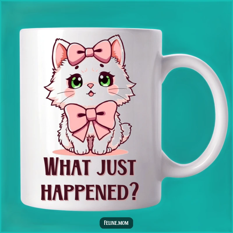Funny Surprised Cat Mug: Fluffy Friend in Bow, Hilarious Gift for Cat Lovers!