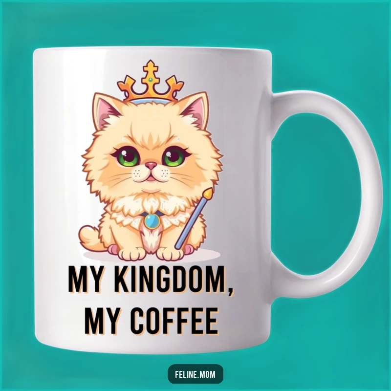 Funny Royal Persian Cat Mug Gift - Regal Feline Crown Sceptre Coffee Cup
