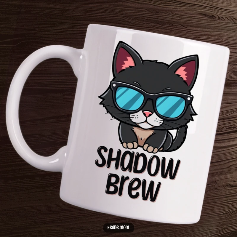 Funny Mug featuring a black cat wearing cool sunglasses, looking mysterious and effortlessly stylish.