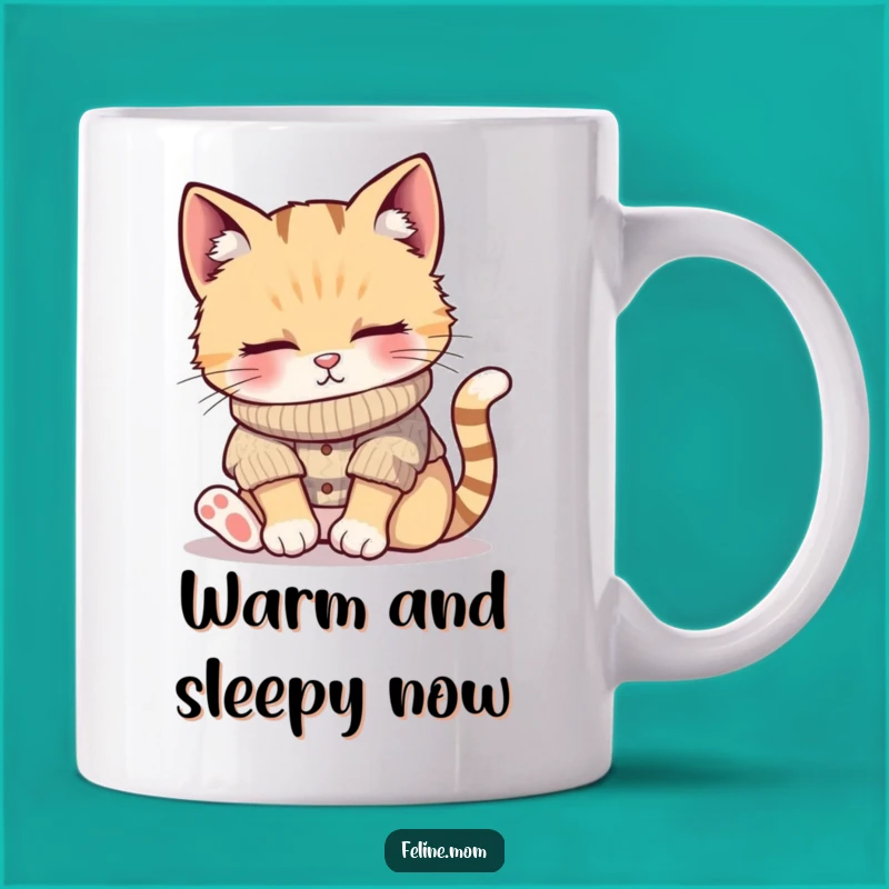 Funny Cozy Cat Mug - Knitted Sweater Cat Napping, Perfect Funny Gift!