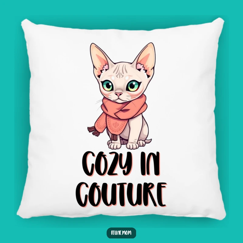 Funny Sphynx Cat Pillow: Scarfed Feline Fashion, Cozy & Chic Decor Gift