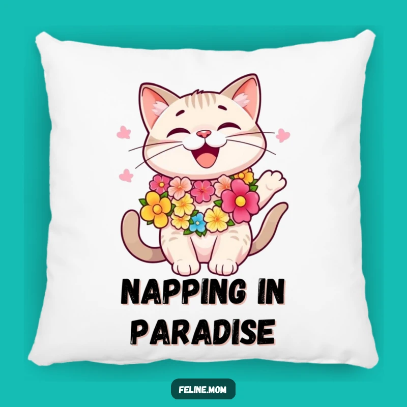 Funny Aloha Cat Pillow: Tropical Comfort Cushion, Relaxing Funny Gift Decor