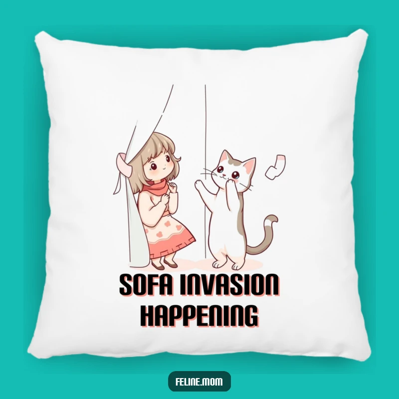 Funny Cat Lady Curtain Cat Pillow - Cozy & Comical Feline Decor Gift