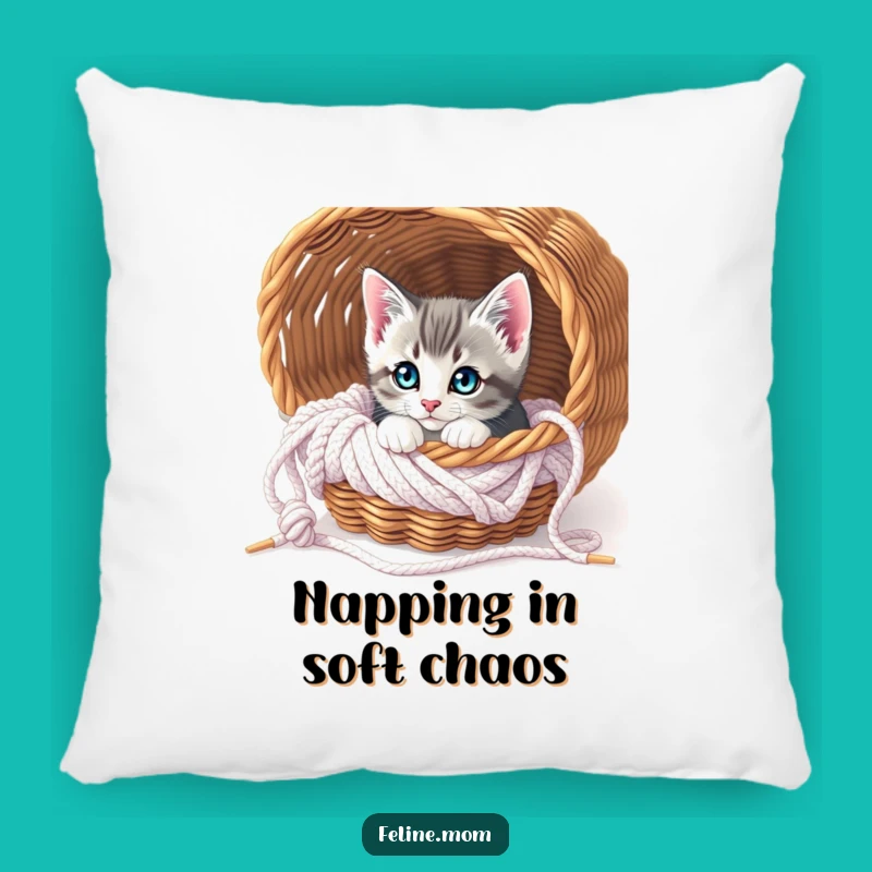 Funny Curious Kitten Knitting Pillow - Cozy Kitten Comfort