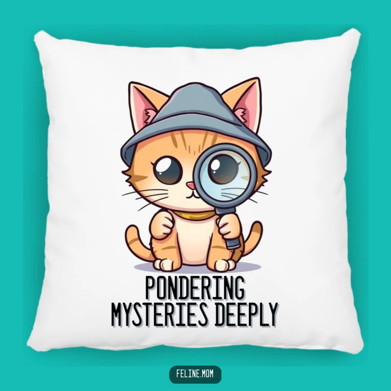 Funny Detective Cat Pillow - Tiny Hat Sleuth, Cozy Mystery Pillow!