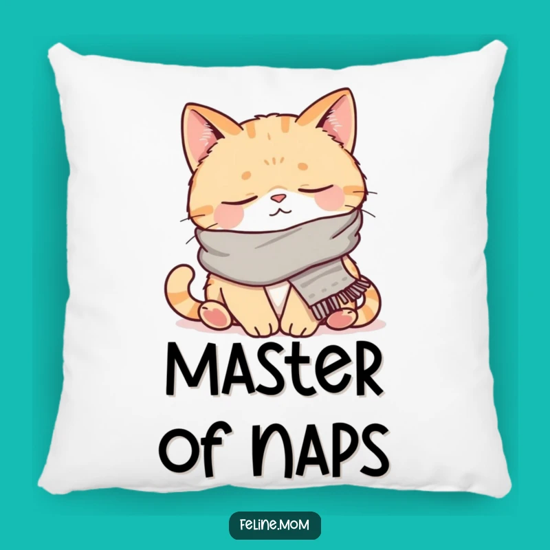 Funny Napping Cat Pillow: Soft Scarved Feline Cushion, Cozy Decorative Funny Gift