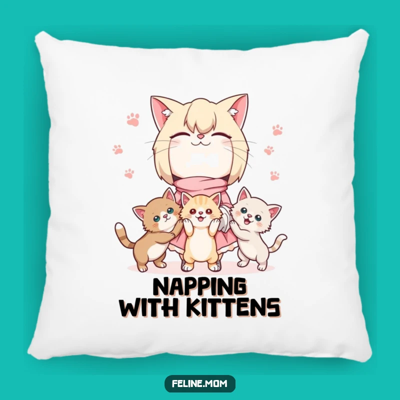 Kawaii Cat Lady Pillow: Juggling Kittens Comfort, Cozy Cute Gift