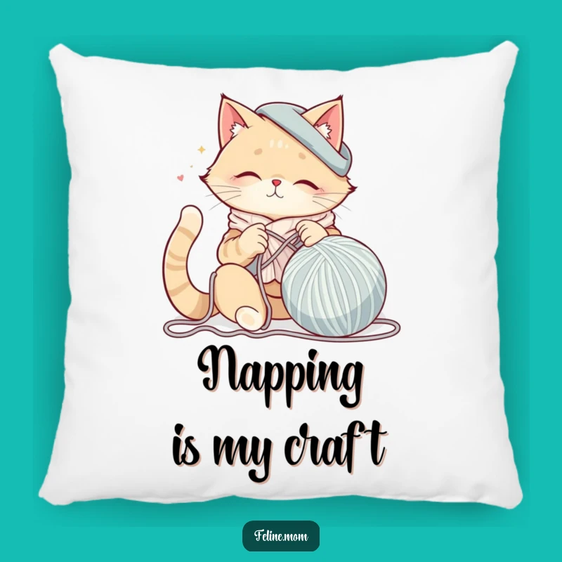 Cozy Creations: Funny Cat Lady Knitting Yarn Pillow