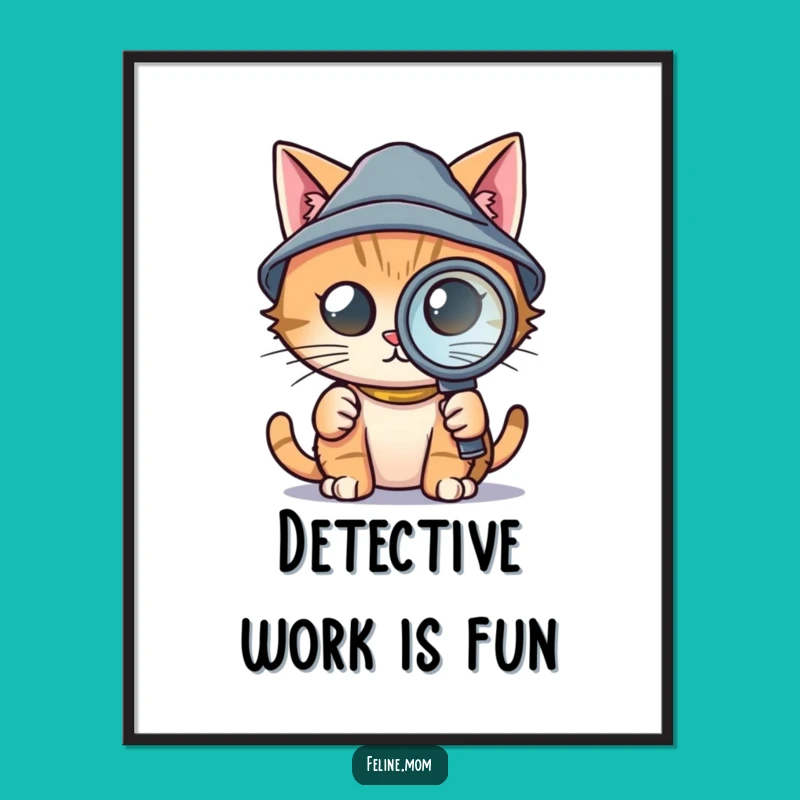 Funny Detective Cat Art Print - Tiny Hat Sleuth, Instant Mystery Funny Gift!