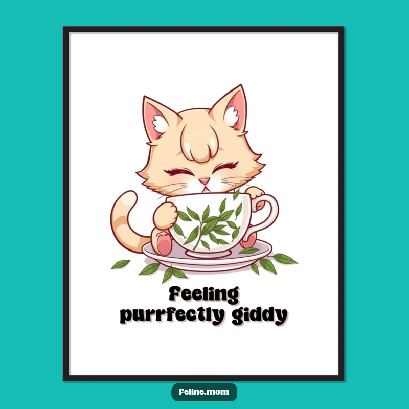 Funny Cat Lady Catnip Teacup Digital Art - Instant Download Humorous Decor