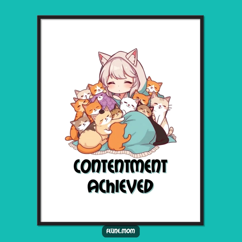 Funny Cat Lady Digital Art: Instant Download Cozy Cat Cuddles Print