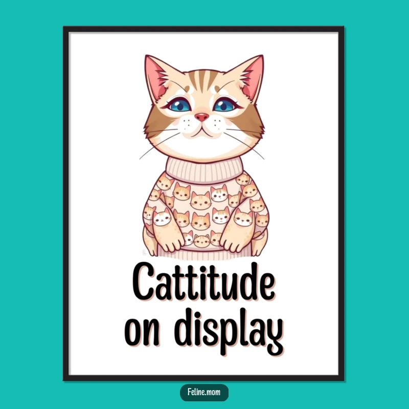 Funny Cat Lady Digital Art Print - Cat Face Sweater Style Decor