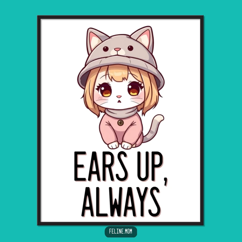 Funny Cat Lady Hat Digital Art - Instant Download Chic Feline Decor