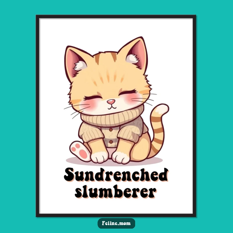 Funny Cozy Cat Art Print - Napping Cat, Instant Calm Funny Gift!