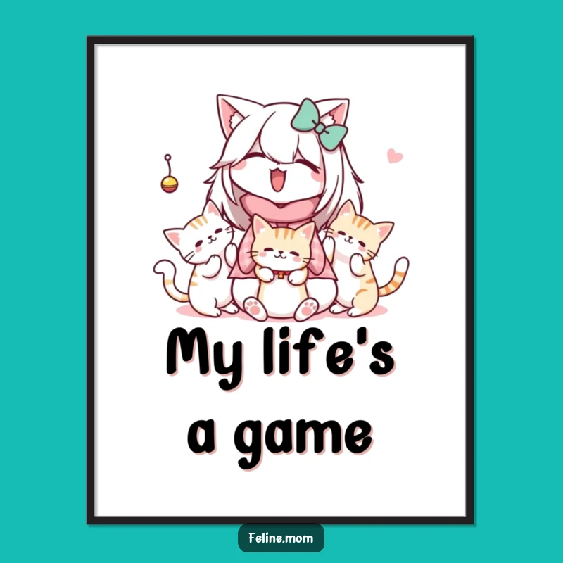 Funny Kawaii Cat Lady Digital Art: Cats Playtime Joy, Instant Funny Gift