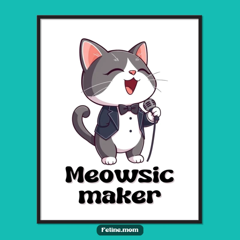 Funny Tuxedo Cat Digital Art: Rockstar Feline Illustration Print