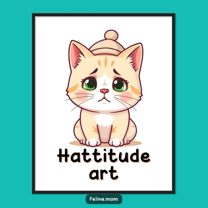Funny Confused Cat Digital Art: Adorable Bewilderment Print