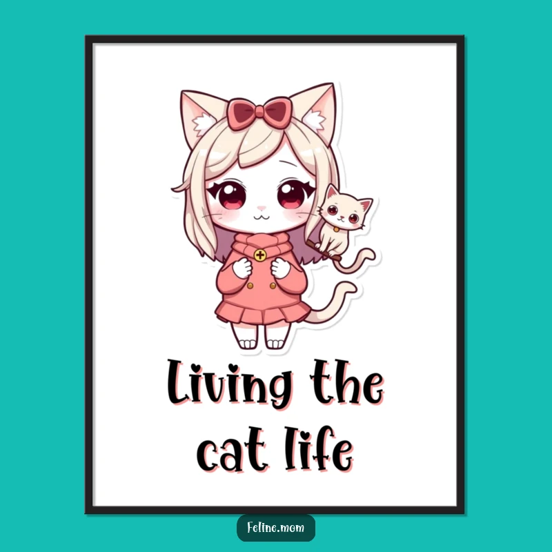 Funny Kawaii Cat Lady Digital Art: Cat Companion Vibe, Instant Funny Gift