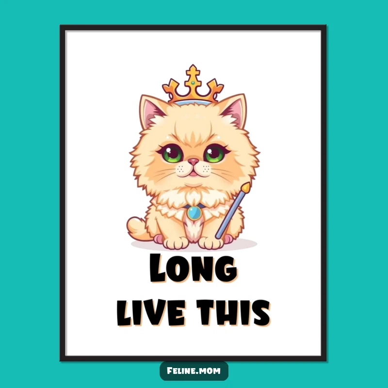 Funny Regal Persian Cat Digital Art - Majestic Crown Sceptre Printable