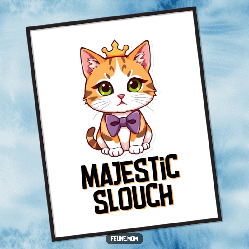 Funny Digital Art Print of a distinguished calico cat wearing a formal bowtie, adding regal humor to any space.