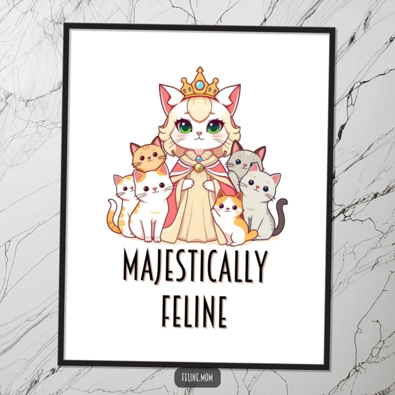 Funny cat lady as a queen, with her cats as her court, ready as a downloadable art print.
