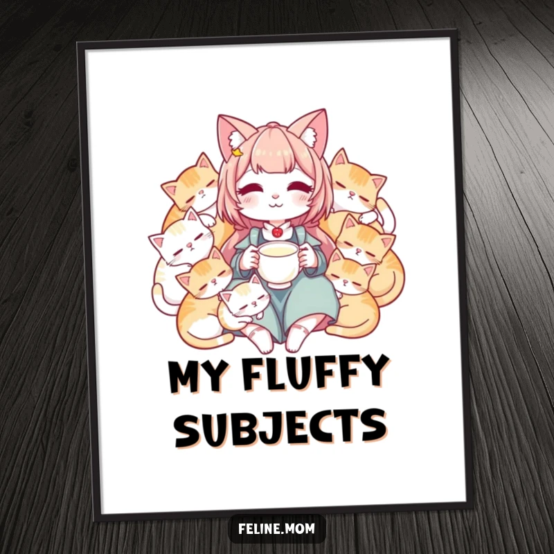 Funny sleeping cats digital art print of a cat lady with her sleeping cats, ready for instant download.