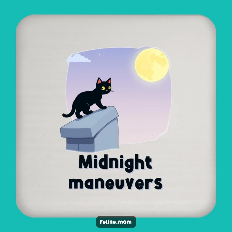 Funny Black Cat Coaster: Stealthy Rooftop Prowler, Protect Surfaces with Humor Gift
