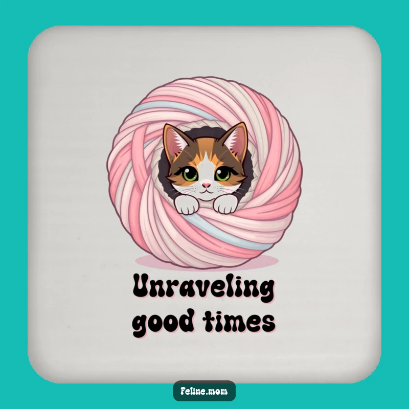 Funny Calico Cat Coasters: Yarn Ball Peek Protection