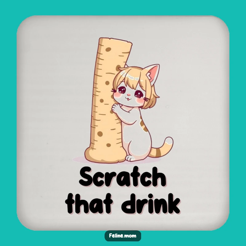 Funny Cat Lady Scratching Post Coaster Set - Protect Surfaces with Humor