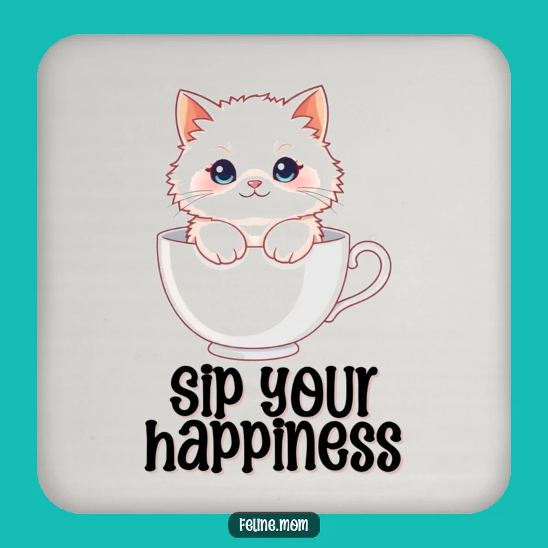 Funny Fluffy Cat Teacup Coaster - Protect Surfaces with Charm