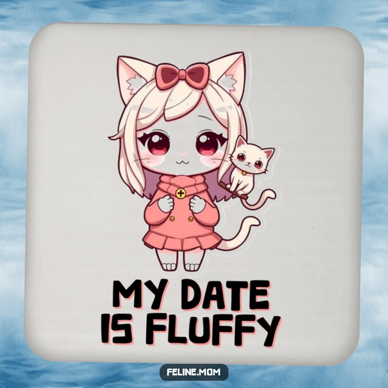 Funny Kawaii Cat Lady Coaster featuring a sweet character with a cat perched on her shoulder, adding charm to tables.